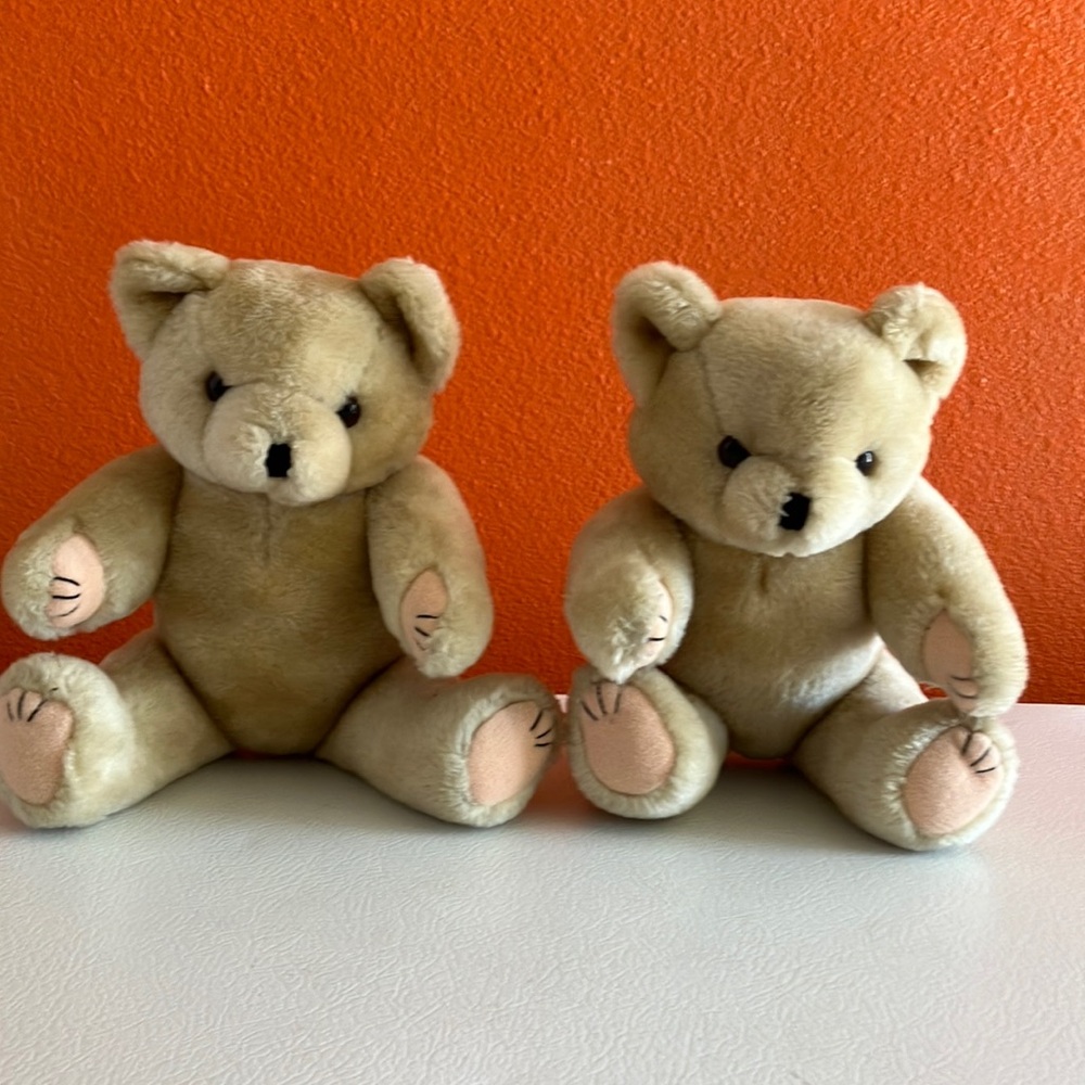 Vintage Plush Tan Teddy Bear Set Adjustable Arms & Legs Sits up on Own